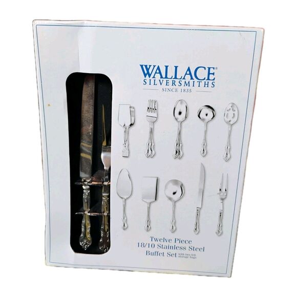 NEW IN BOX 12 Piece Vintage Hostess Set Wallace Glossy 18/10 Stainless Indonesia - Picture 1 of 14